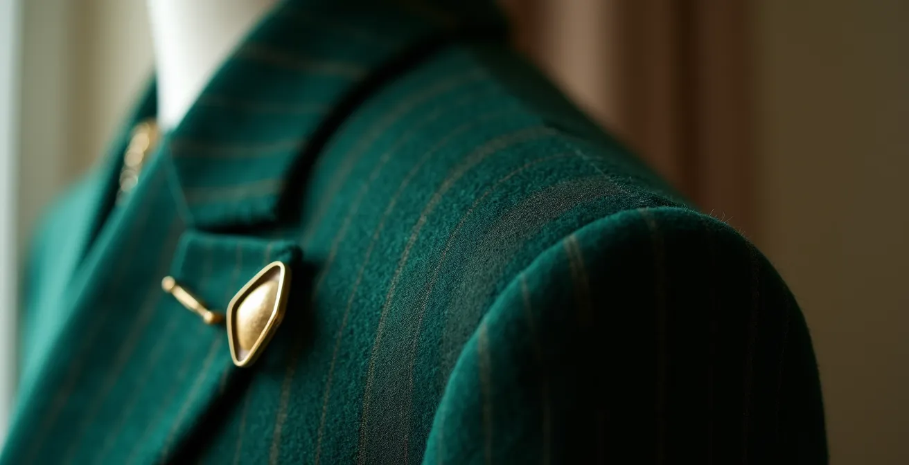 Nahaufnahme einer betonten Schulterpartie mit strukturiertem Blazer