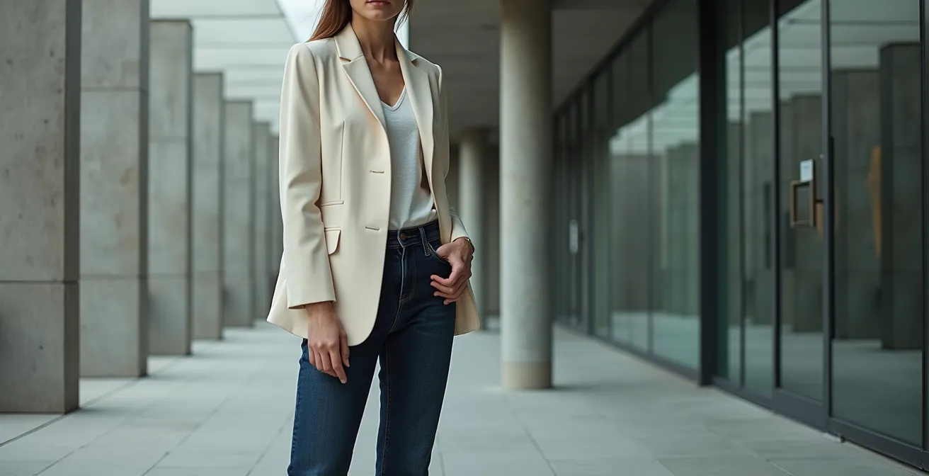 Moderne Kombination aus Blazer und Jeans im urbanen deutschen Stil