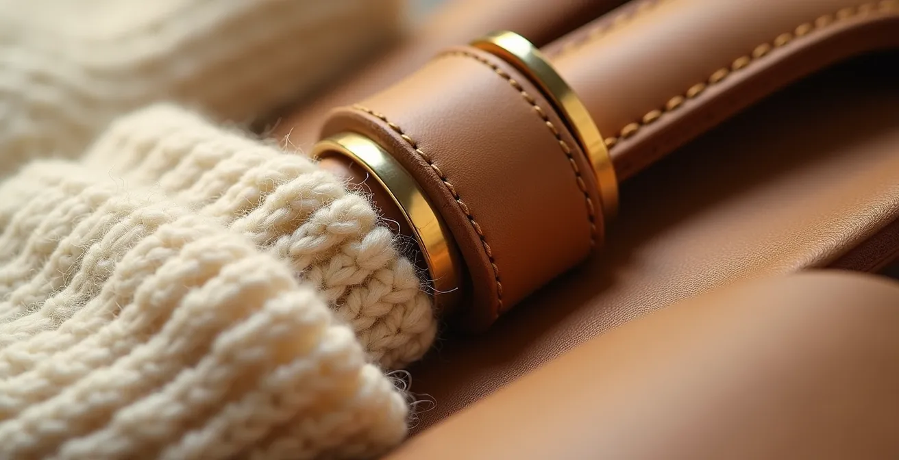 Detailaufnahme von harmonisch aufeinander abgestimmten Accessoires und Kleidungsstücken