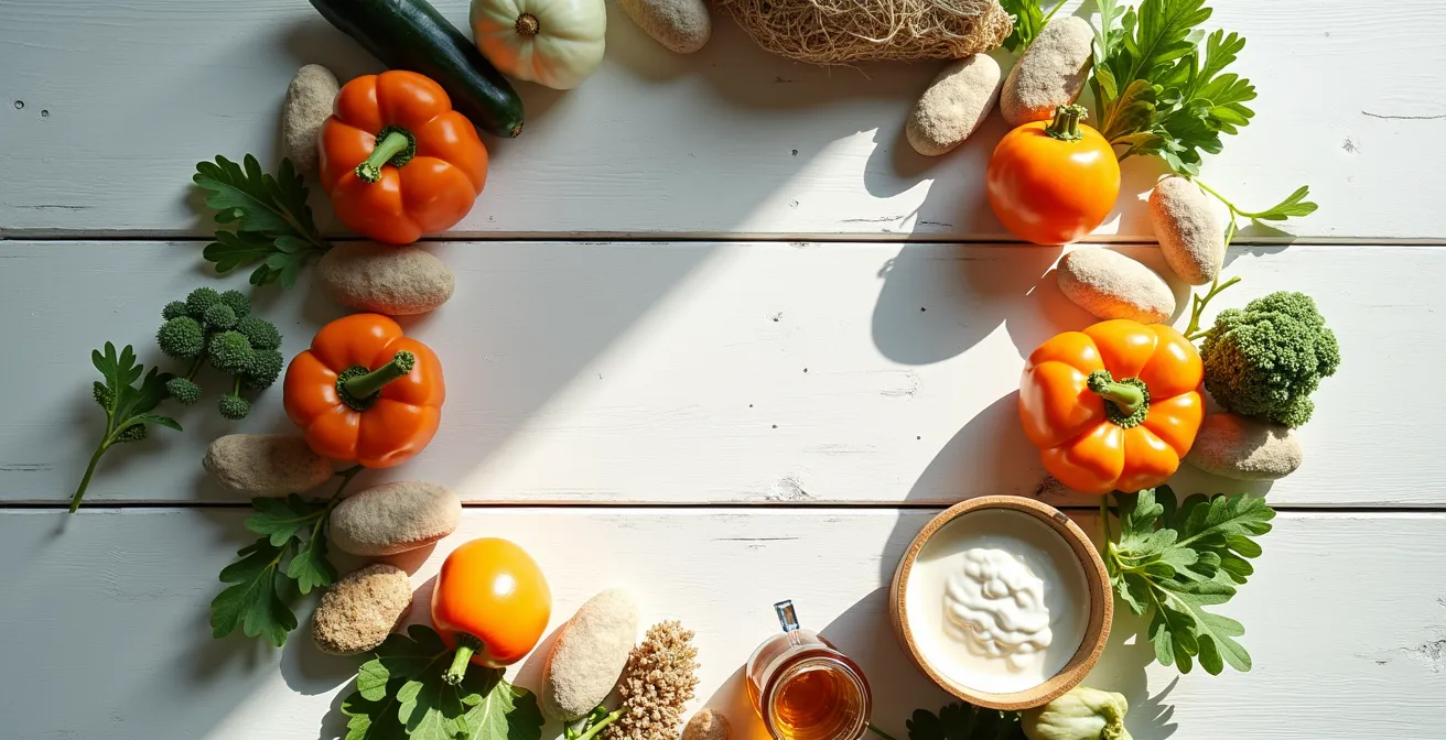 Verschiedene deutsche Nachhaltigkeitssiegel auf Produkten ohne lesbare Texte