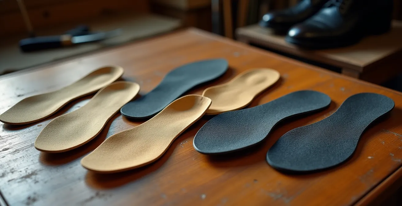 Vergleich von Einlegesohlen verschiedener Schuhmarken zur Passformprüfung