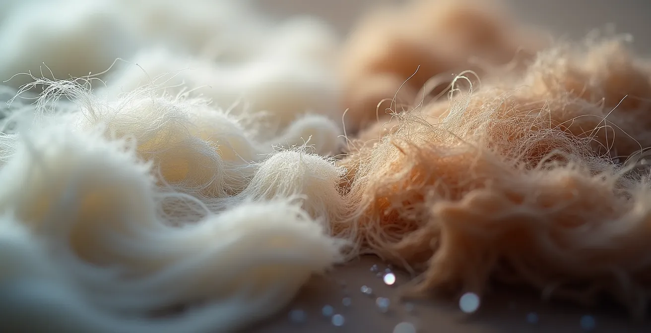 Mikroskopische Darstellung von Enzymschäden an Proteinfasern