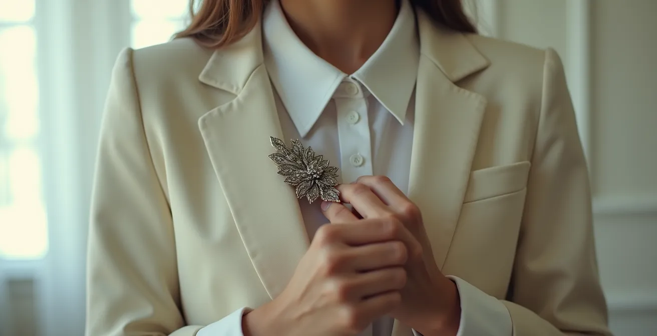 Vintage Brosche modern kombiniert mit zeitgenössischer Mode