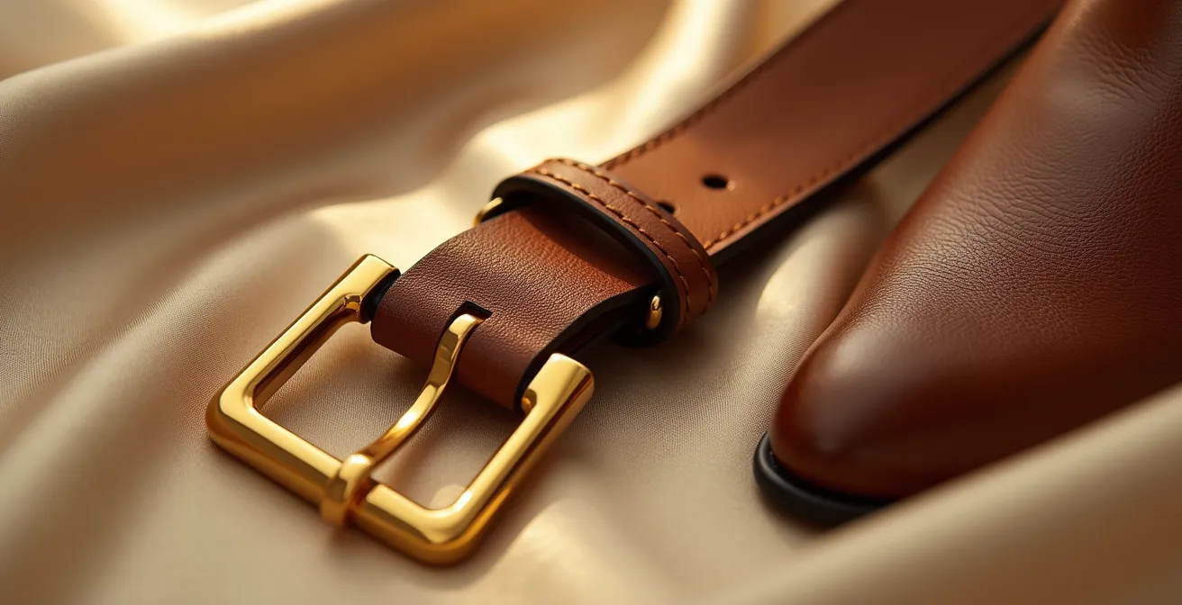 Harmonisch abgestimmte Metallelemente an Schuhen und Tasche