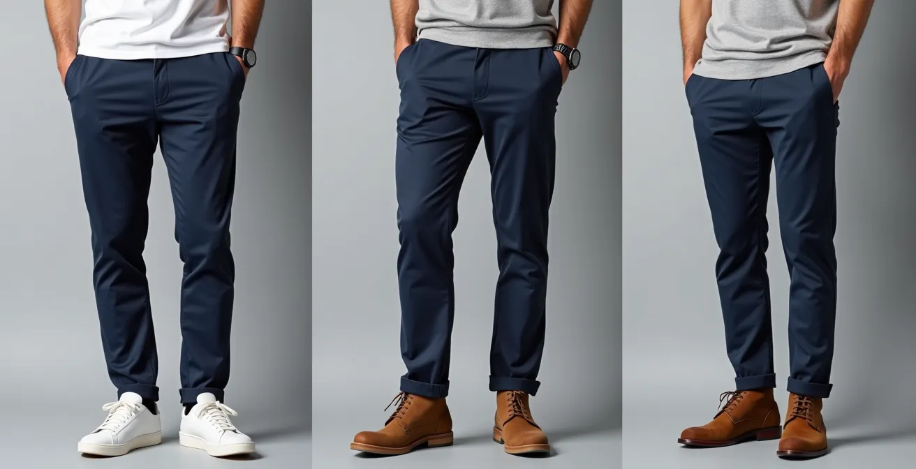 Vergleich verschiedener Hosenlängen mit deutschen Schuhtypen