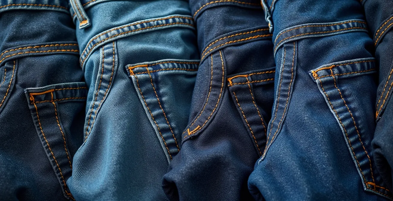 Detailaufnahme verschiedener Jeans-Schnitte und deren Wirkung auf unterschiedliche Körperformen