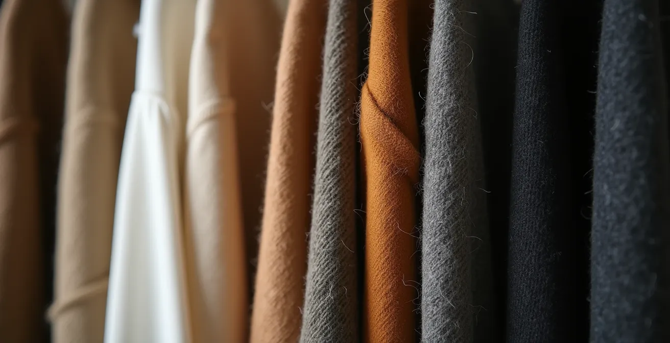 Aufgeräumter minimalistischer Kleiderschrank mit farblich sortierten Kleidungsstücken