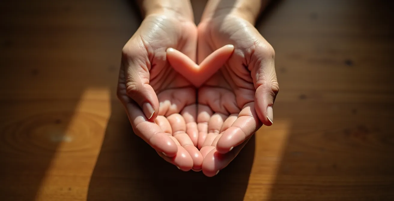 Symbolische Darstellung von Körperfrieden durch sanfte Hände