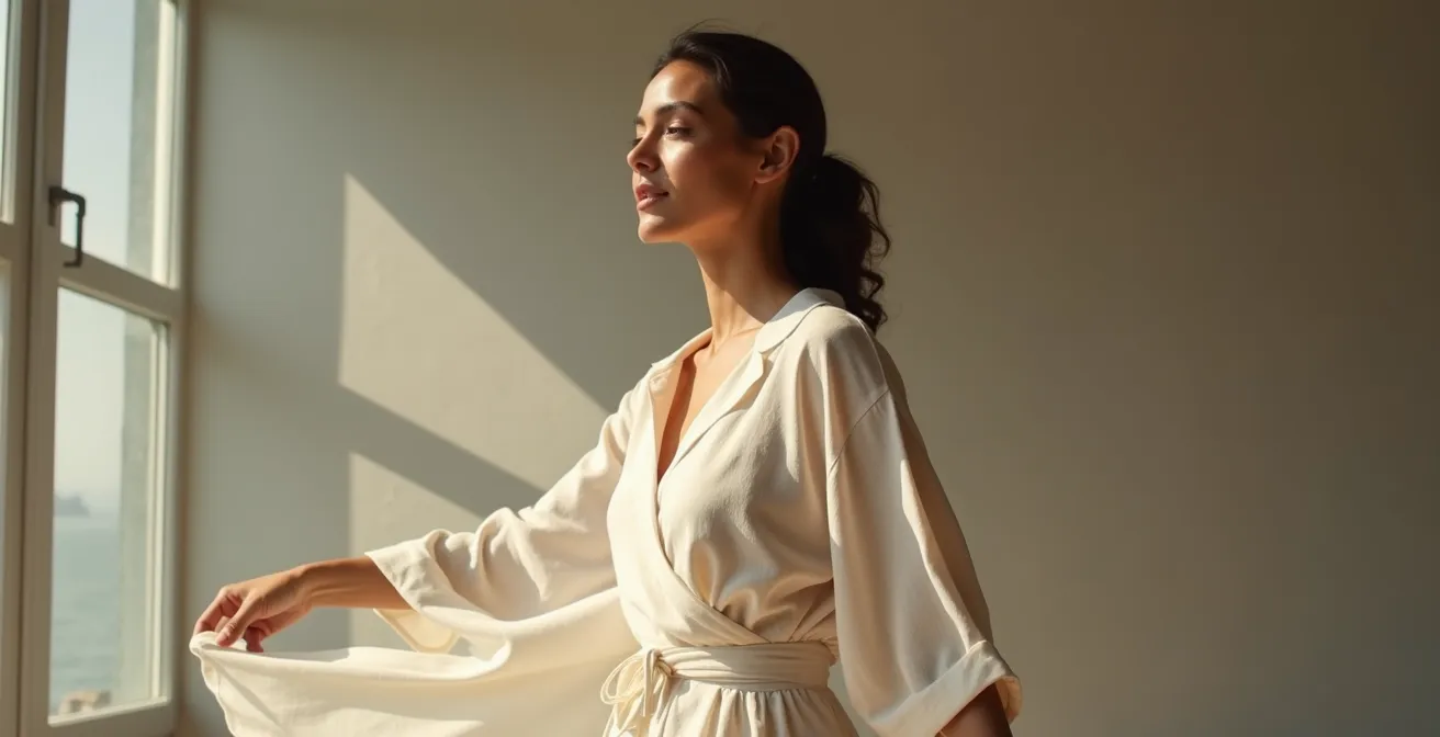 Elegante Darstellung von atmungsaktiven Naturfasern in Bewegung