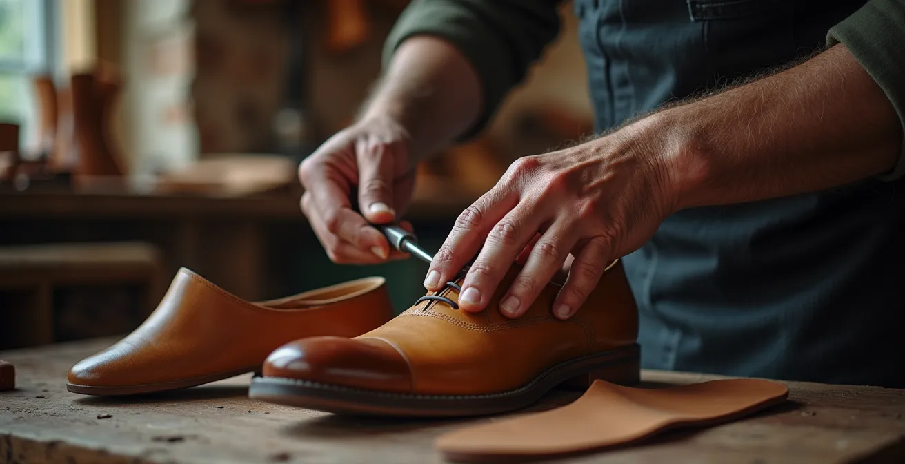 Handwerkliche Herstellung orthopädischer Schuhe in einer deutschen Werkstatt