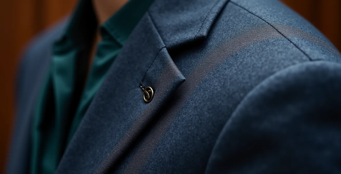 Nahaufnahme perfekt sitzender Kleidung mit Fokus auf die Textur und Nahtführung