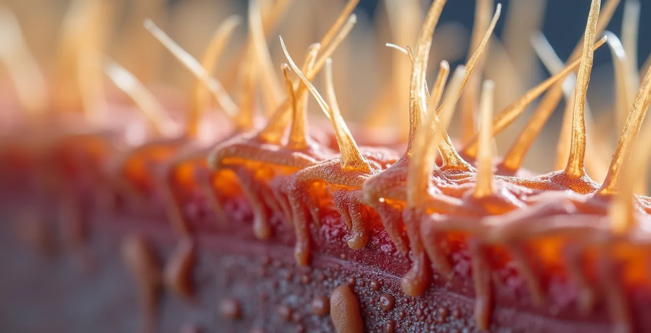 Mikroskopische Ansicht der Haarfaser-Struktur zeigt Protein-Feuchtigkeit-Balance