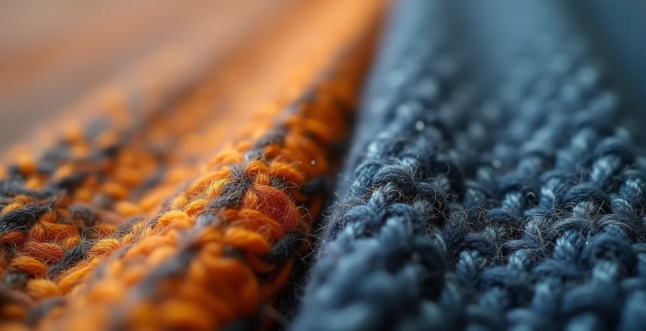 Makroaufnahme hochwertiger und minderwertiger Stoffqualitäten im direkten Vergleich