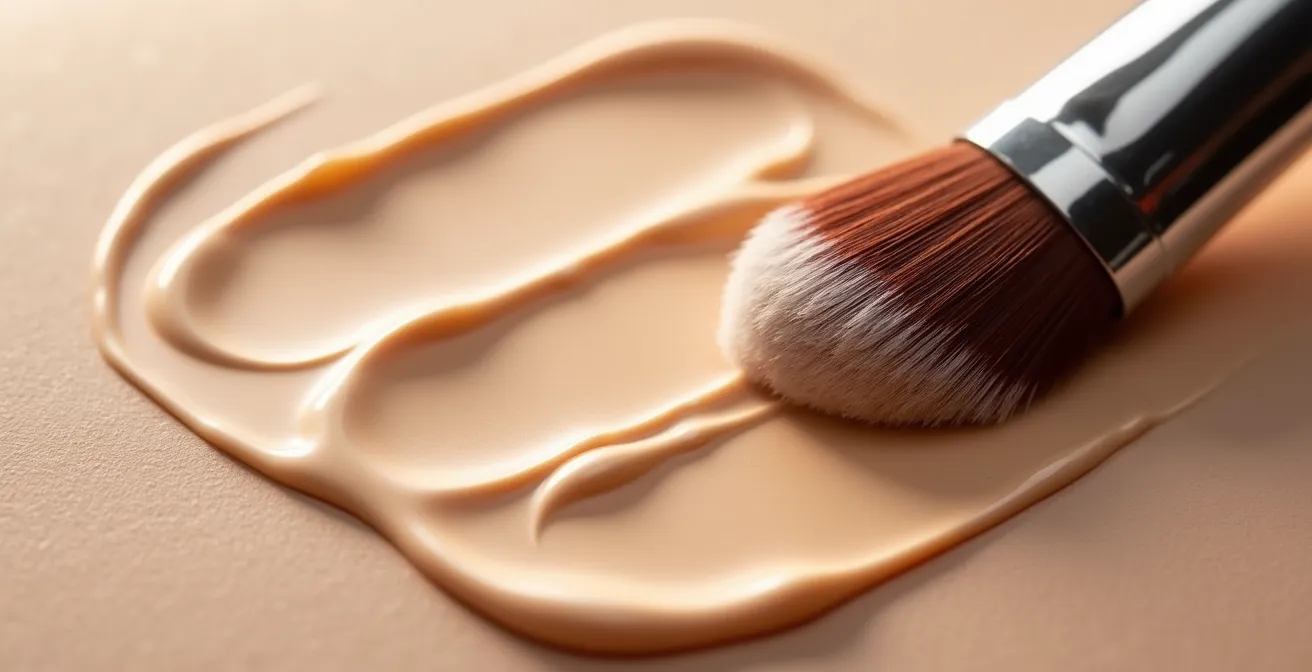 Makroaufnahme zeigt mehrere Make-up-Schichten im Querschnitt