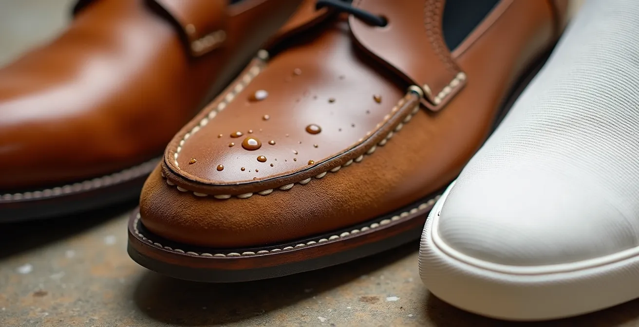 Makroaufnahme verschiedener Herrenschuh-Materialien und Texturen