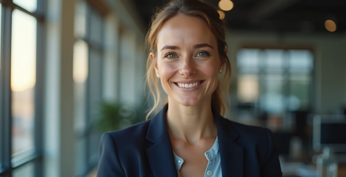 Business-Person in perfekt sitzendem Anzug strahlt Selbstvertrauen aus