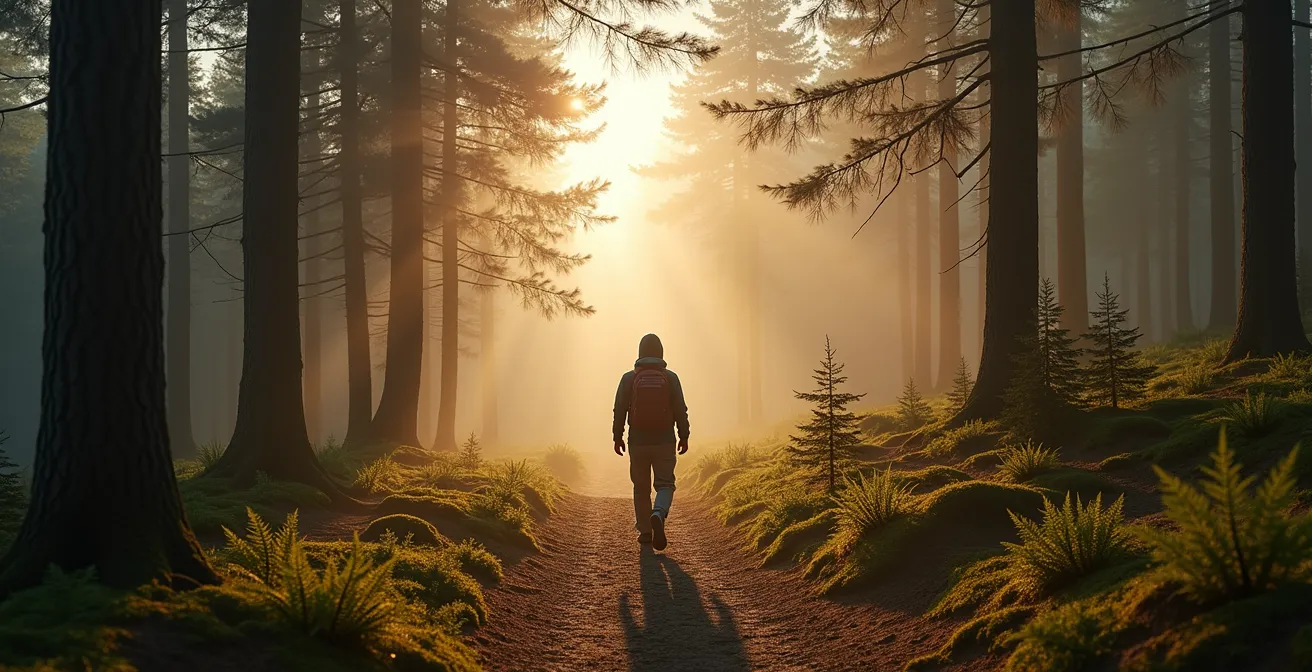 Weite Landschaftsaufnahme einer stillen Wanderung im Schwarzwald