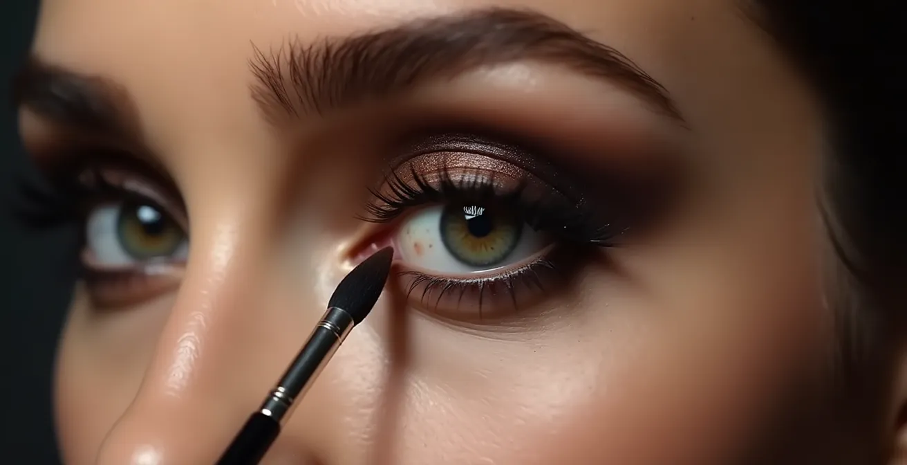 Detaillierte Nahaufnahme eines Smokey Eye Make-ups beim Auftragen