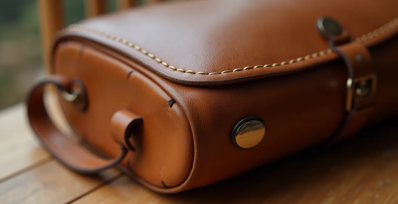 Makroaufnahme handgenähter Details an hochwertigem Leder