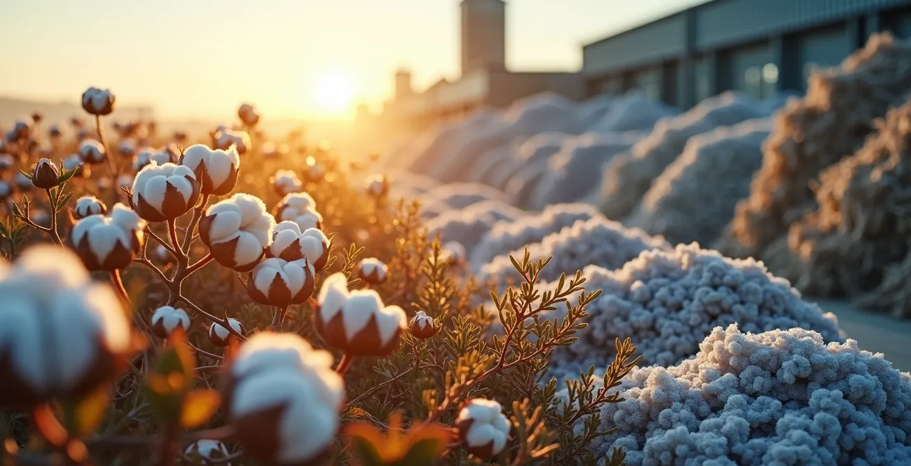 Visualisierung des Lebenszyklus eines T-Shirts von der Baumwollplantage bis zur Entsorgung