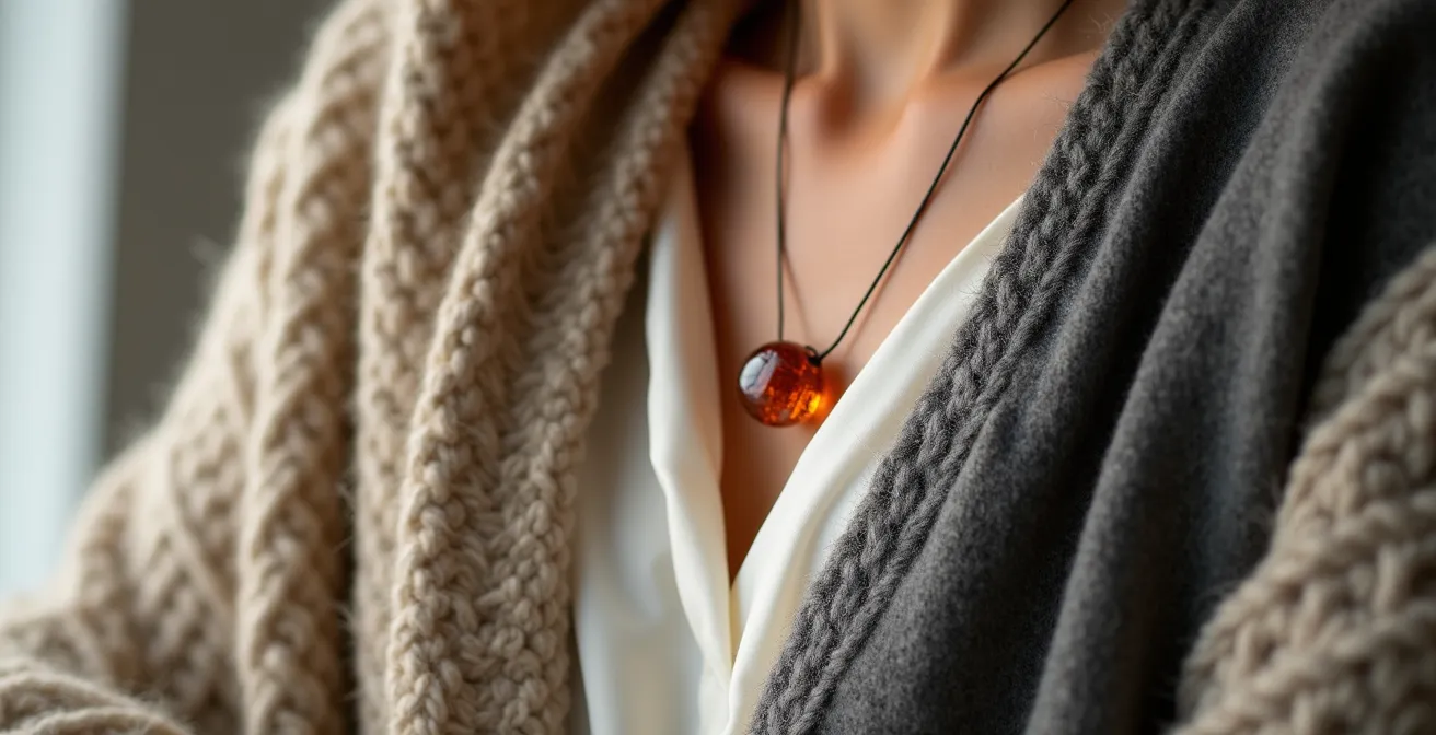 Nahaufnahme verschiedener Texturen neutraler Stoffe mit einem einzelnen farbigen Accessoire als Akzent